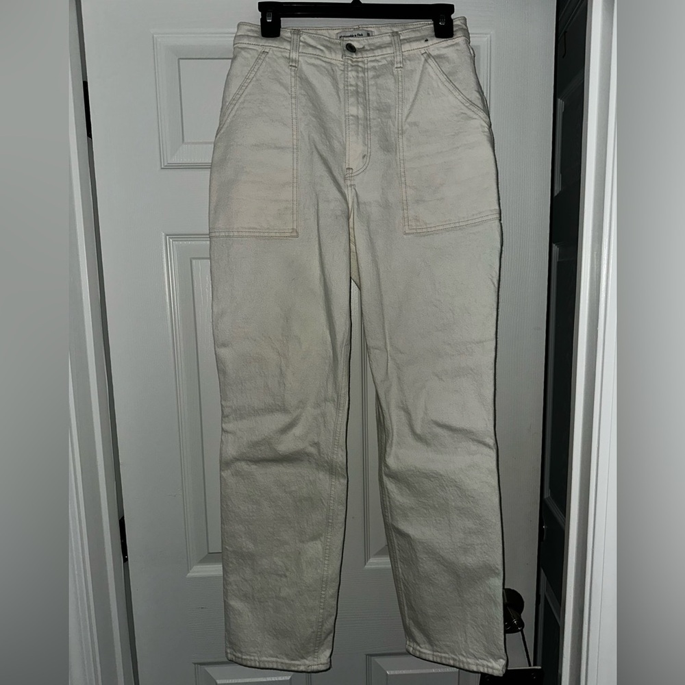 Abercrombie & Fitch Ultra High Rise White Carpenter Jeans